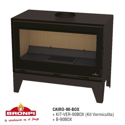 Lareira a lenha Bronpi CAIRO-90-BOX preta com interior bege e vidro frontal
