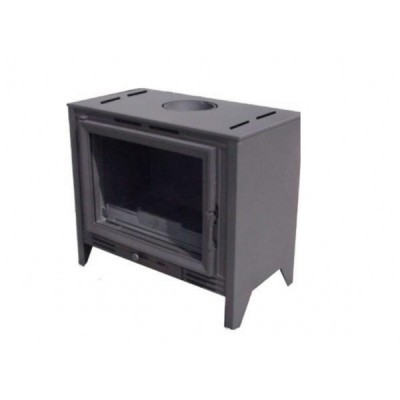 Estufa ou salamandra a lenha preta com porta de vidro