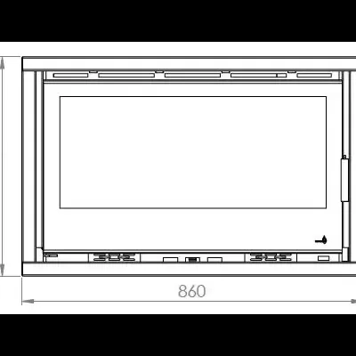 Desenho técnico de aparelho rectangular com janela e porta, medidas 860x617 mm