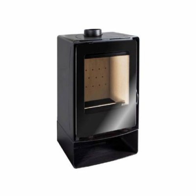 Estufa a lenha preta com vidro frontal