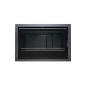 Lareira embutida retangular preta com vidro frontal