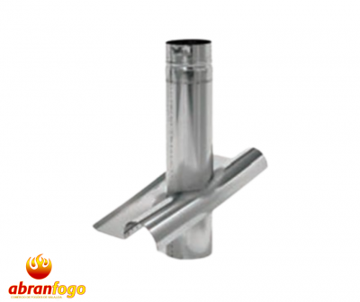 tubo de metal prateado com três seções intersectadas sobre fundo branco com logo abranfogo