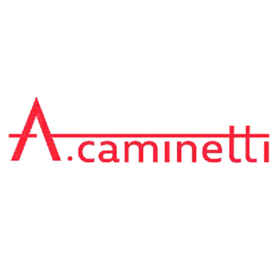 Logotipo com a palavra A.caminetti em vermelho com estilo estilizado