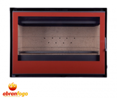 Forno vermelho com porta de vidro e grelha içerna