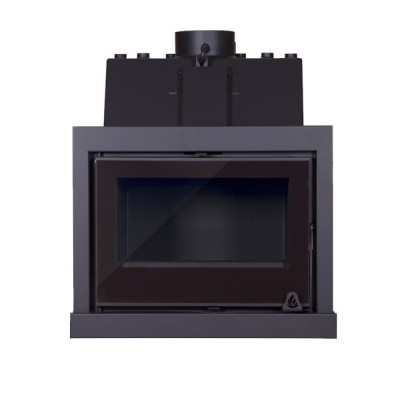 Lareira embutida preta com vidro frontal retangular