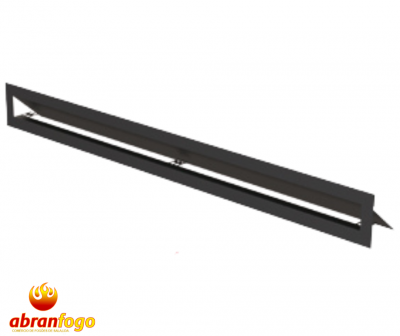 Chaminé metálica preta com estrutura aberta sobre fundo branco