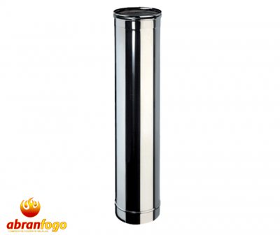 Tubo cilíndrico metálico prateado liso e brilhante com logótipo 'abranfogo'