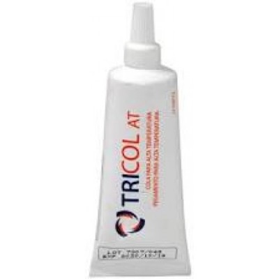 Tubo branco com texto TRICOL AT e logo colorida