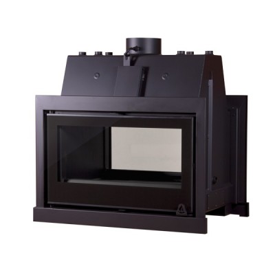 Recipiente de fogo embutido de metal preto com porta de vidro