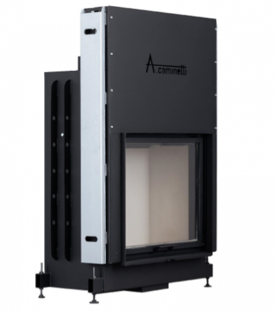 Lareira a lenha embutida A.caminetti preta e cinza com porta de vidro