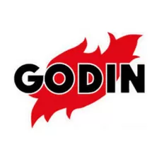 Logotipo GODIN com chama vermelha e letras pretas