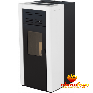 Lareira metálica preta e branca com vidro frontal