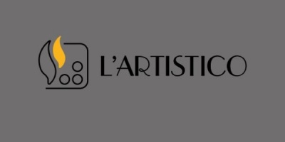 Logotipo L'ARTISTICO com ícone de folha e chama