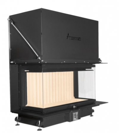 lareira de embutir Accametti em metal preto com vidro transparente