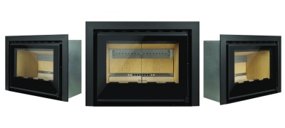 Recuperador de calor para lareira embutido preto com interior amarelo