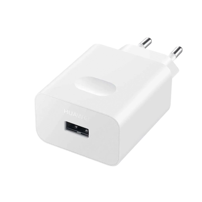 Carregador de parede Huawei branco com porta USB e pinos para tomada europeia