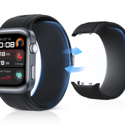 Relógio inteligente com ecrã digital colorido e pulseira preta destacável