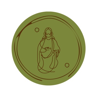 Ilustração circular verde com figura humana em linha castanha no centro