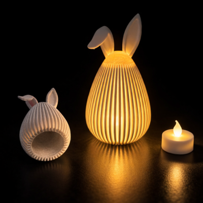 Lâmpada ovo com orelhas de coelho iluminada, capa de abajur com orelhas e vela LED