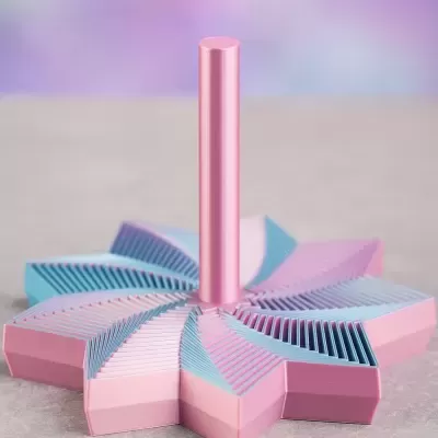 Post-it em forma de estrela rosa e azul com suporte central