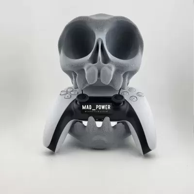 Suporte de comando de videojogos em forma de caveira cinzenta