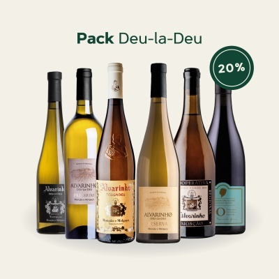 Pack Deu-la-Deu com seis garrafas de vinho variadas e selo 20 por cento