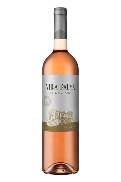 Garrafa de vinho rosé Vila Palma com rótulo branco e dourado
