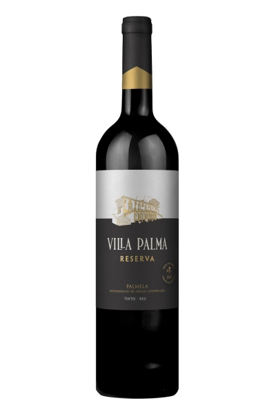 Garrafa de vinho tinto Vila Palma Reserva com rótulo preto e cinza