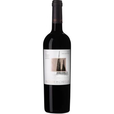 Garrafa de vinho tinto Monte da Capela com rótulo branco e cápsula preta