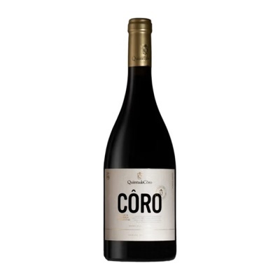 Garrafa de vinho tinto Quinta do Côro com rótulo branco e texto CÔRO