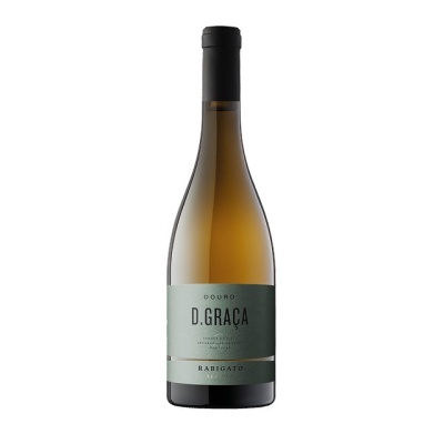 Garrafa de vinho branco D. GRAÇA com rótulo verde claro e texto em preto e dourado
