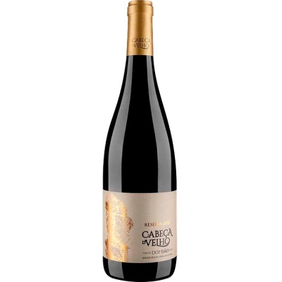 Garrafa de vinho tinto Cabeça do Velho com rótulo bege e dourado
