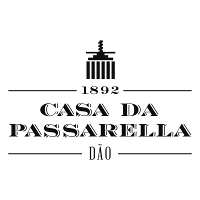 Logotipo preto e branco com texto CASA DA PASSARELLA e símbolo
