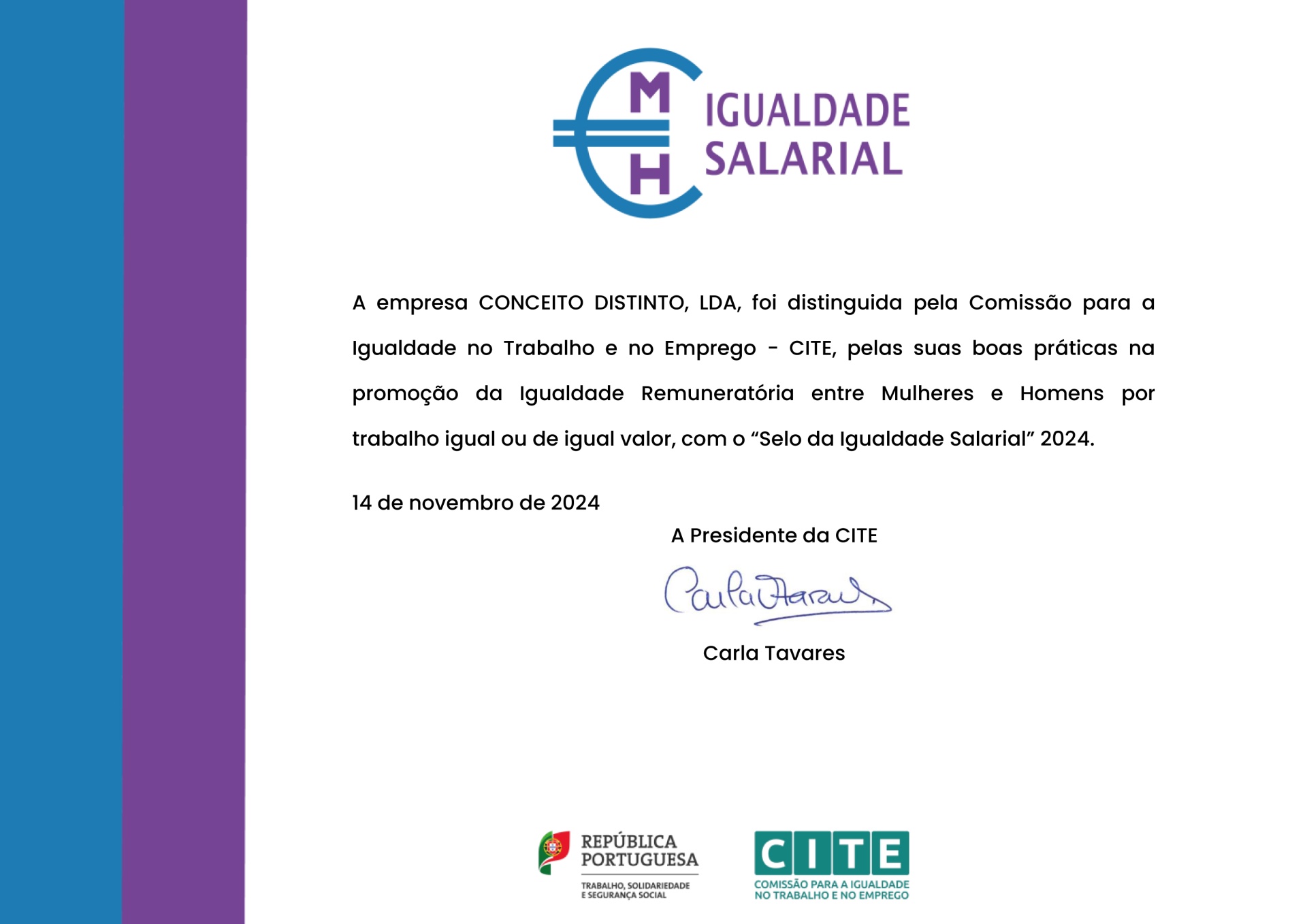 Selo da Igualdade Salarial 2024