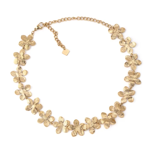 COLAR CALÊNDULA Colar dourado com flores texturizadas e fecho ajustável