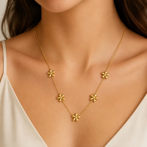 FIO FLORIDA Colar dourado com flores femininas