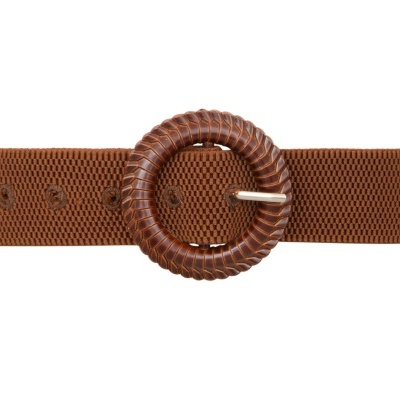 Cinto castanho com fivela redonda texturada
