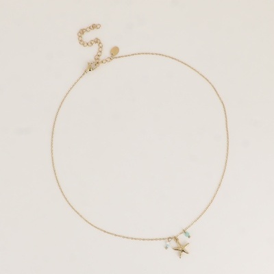 Colar dourado com pendente de estrela-do-mar e pedras azuis