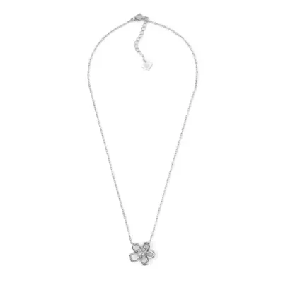 Colar prateado com pendente de flor e corrente fina