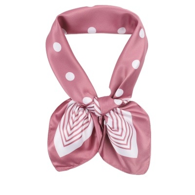 Lenço rosa com bolinhas brancas e linhas geométricas