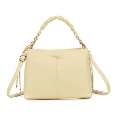 Mala bege em pele sintética com alça sup. entrelaçada e alça longa ajustável