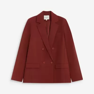 Blazer vermelho vinho de botão duplo com bolso de aba