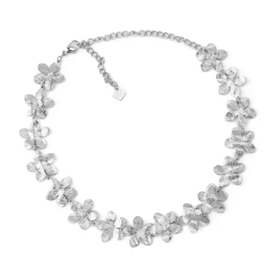 Colar prateado com flores texturizadas