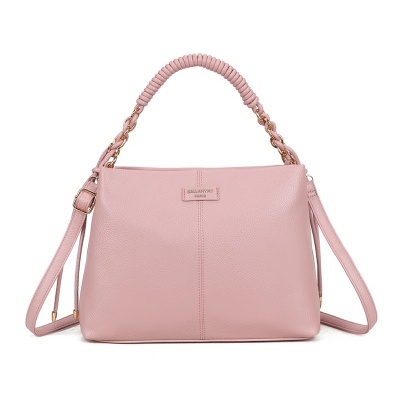 Mala de mão rosa em pele com alças e placa GALLERY PARIS