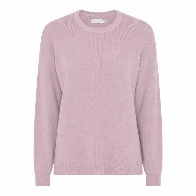 Camisola de malha rosa claro com padrão e gola redonda