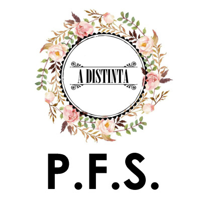 Logótipo circular floral com texto A DISTINTA e letras P.F.S. abaixo