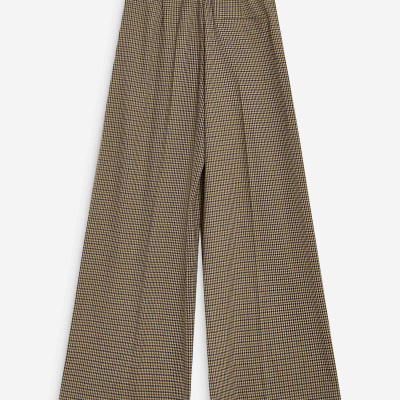 Calças culotte com padrão pied-de-poule em tons castanhos