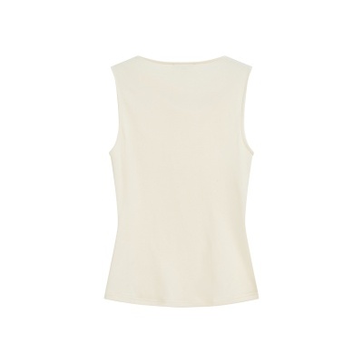 Top feminino creme sem mangas, vista traseira