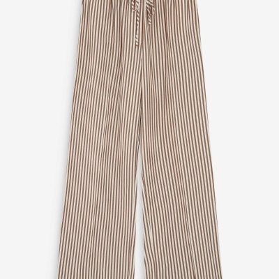 Calças largas riscas castanhas e brancas com cordão