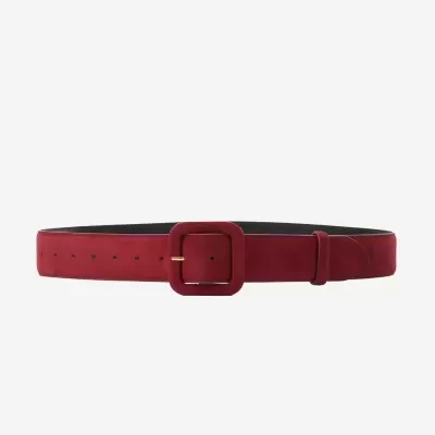 Cinto vermelho de camurça com fivela quadrada